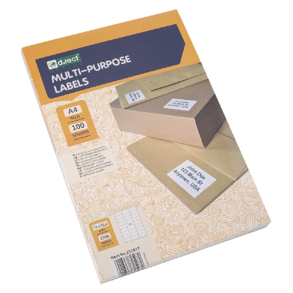 Obrazek ETYKIETA SAMOPRZYLEPNA D.RECT A4 27szt 70x25.4 100ark