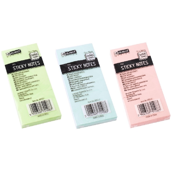 Obrazek NOTES SAMOPRZYLEPNY D.RECT 51x38mm MIX KOLOR 3szt