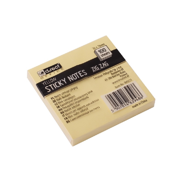 Picture of NOTE STICKERS D.RECT ZIG ZAG 76x76mm YELLOW