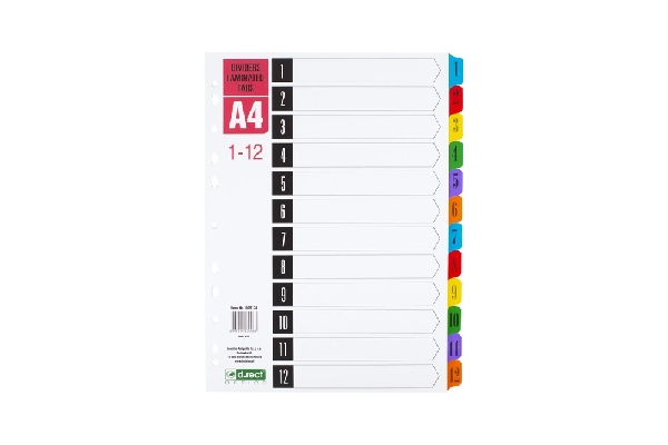Picture of DIVIDERS A4 D.RECT LAMINAITED EDGE 1-12 PL12