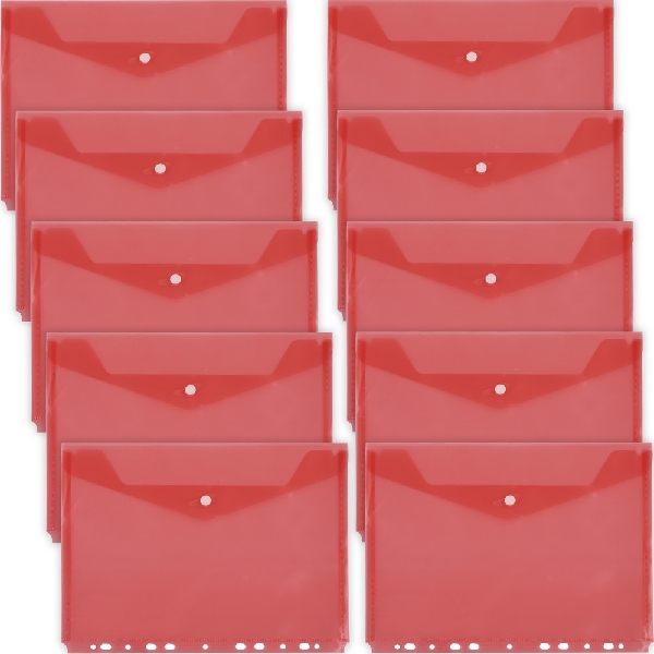 Picture of FILE BAG D.RECT 11-HOLES TRANSPARENT RED 10pcs