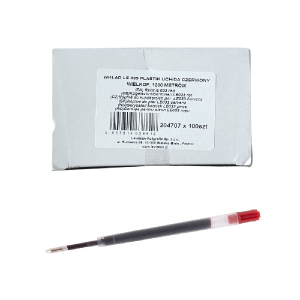 Obrazek WKŁAD LE 033 PLASTIK UCHIDA CZERWONY 100szt