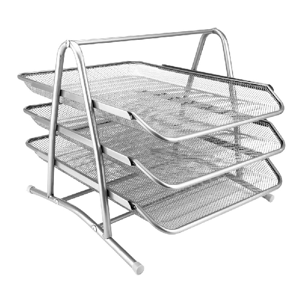 Picture of MESH 3-TIER DOCUMENT TRAY SILVER